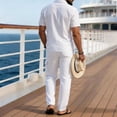 thumbnail image 6 of BVOFAR Mens Summer Beach Outfits 2 Piece Short Sleeve Button Down Shirt and Cargo Pants Sets Casual Vacation Loungewear White L, 6 of 7
