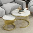 thumbnail image 2 of Small Coffee Table with Marble Grain Table Top, Golden Iron Frame Nesting Tables Set of 2, Circle Coffee Table for Living Room, Balcony, 2 of 9