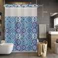 thumbnail image 3 of Abstract Floral No Hook Shower Curtain with Snap in Liner Retro Navy Blue Geometric Texture Ornate Vintage Waterproof Bathroom Shower Curtain with See Through Top Window for Bathtub 60" x 72", 3 of 9