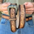 thumbnail image 5 of Men's Western Leather Cowboy Belt Tooled Embossed Handmade Belt with Removable Buckle 1.5” Wide, 5 of 8