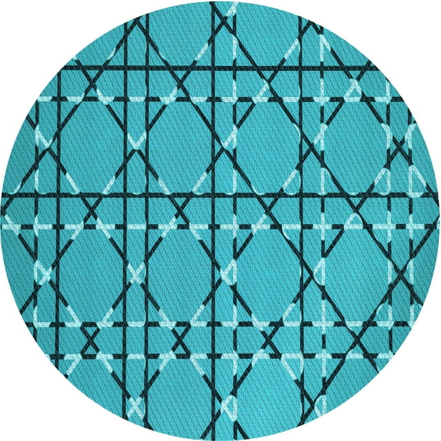 Ahgly Company Machine Washable Indoor Round Transitional Dark Cyan Green Area Rugs, 3' Round