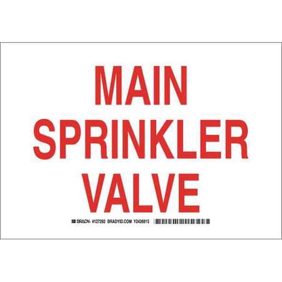Sprinkler Control Valve Sign, Brady, 127292, 7"Hx10"W