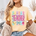thumbnail image 3 of VibeNest Studio Unisex Striped Teacher Preppy Bow Cute Back to School Appreciation Garment Dyed Graphic T-Shirt, 3 of 8