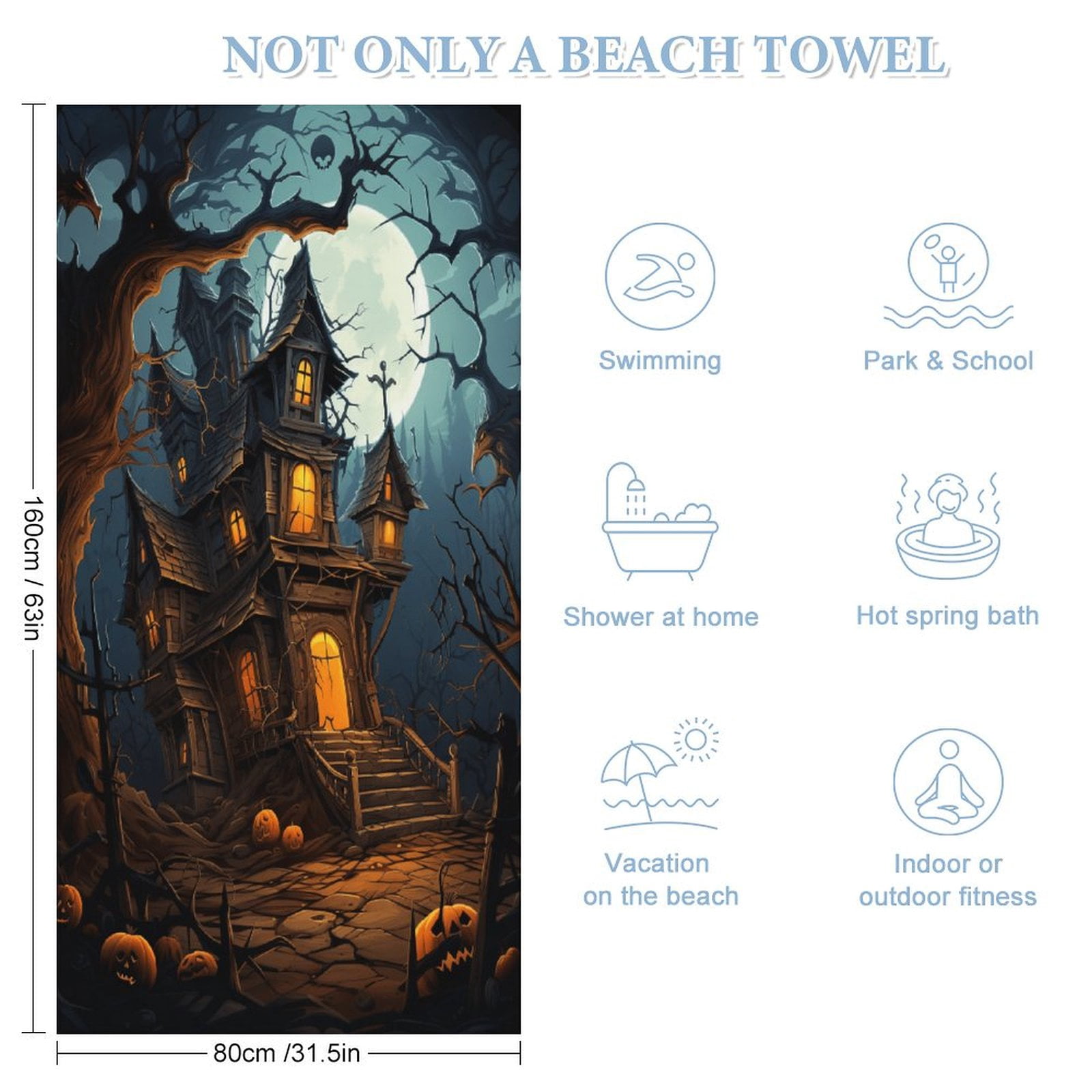 Halloween Scary Night Full Moon Oversized Beach Towel XL Pool Camping Swim Towels 32''x63'' Soft Blanket Accessories Must Vacation Necessities Adult