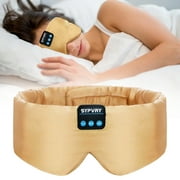 SYPVRY Soft Bluetooth Sleeping Mask For Men Women Wireless Headphones For Sleeping Airplane Travel Light Blocking Music Eye Cover (Gold)