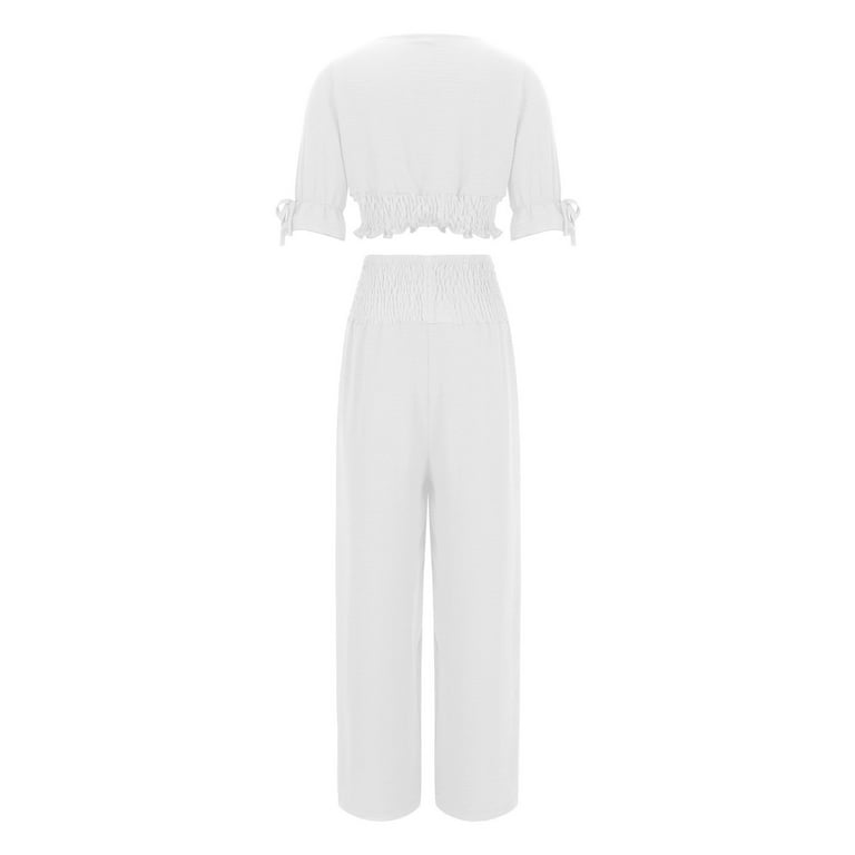 Yuzhih Two Piece Outfit for Women Short Sleeve V Neck Crop