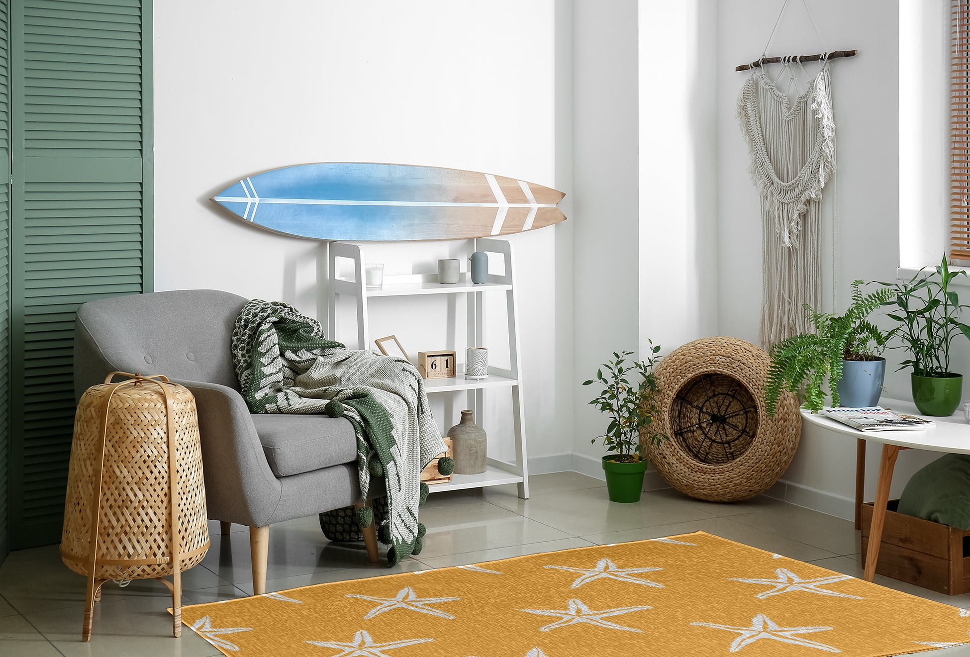 4' x 6' Simply Daisy Starfish Beach Style Chenille Area Rug, Egg Yolk Yellow