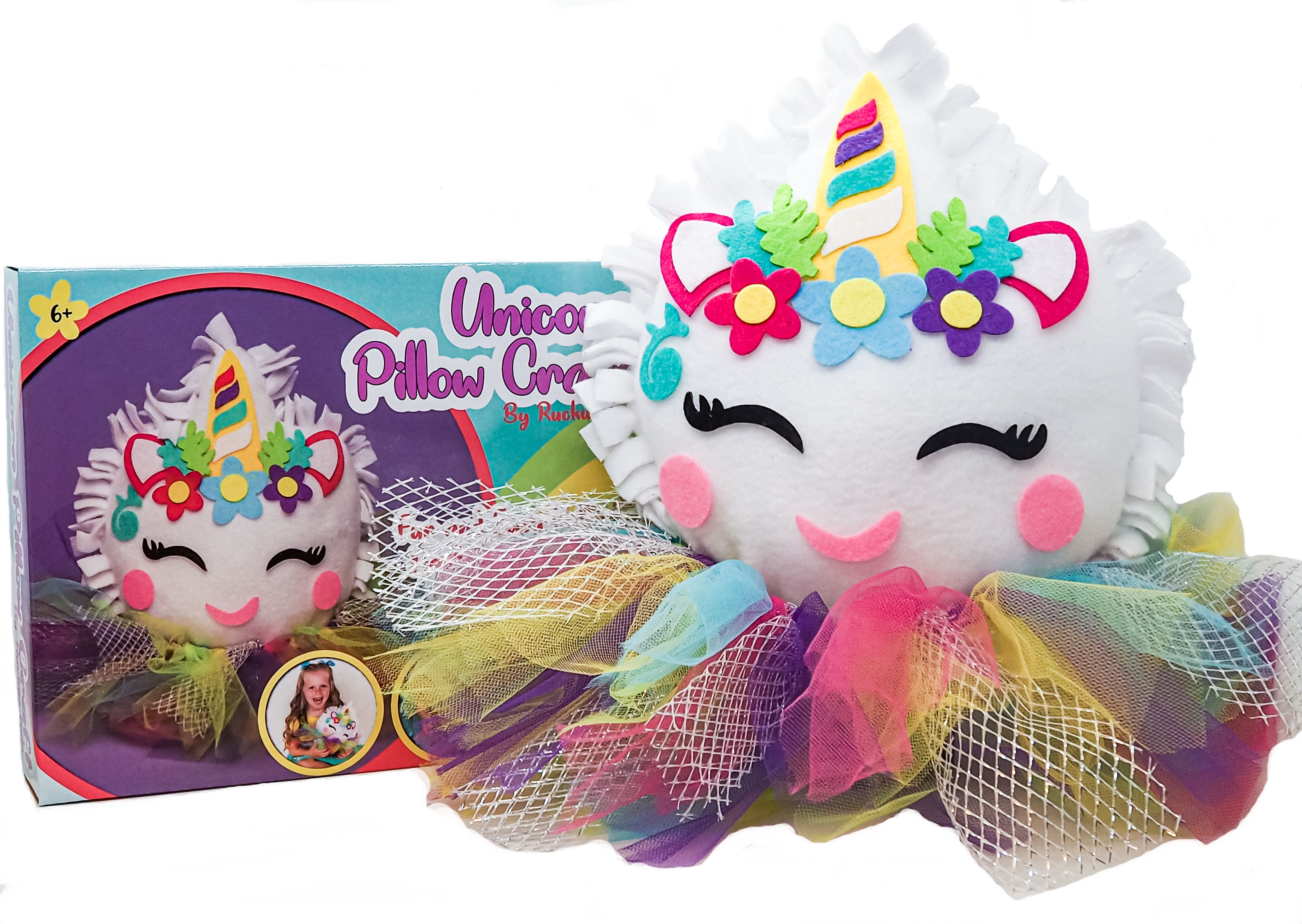 Unicorn Pillow Craft - Cute Colorful Fleece Knot Pillow Kit - No-Sew Easy-to-Make - Unicorn