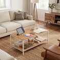 thumbnail image 4 of ZENSTYLE 39" Coffee Table Wood Side End Table with W/2 Tier Storage Shelf for Living Room Natural, 4 of 8