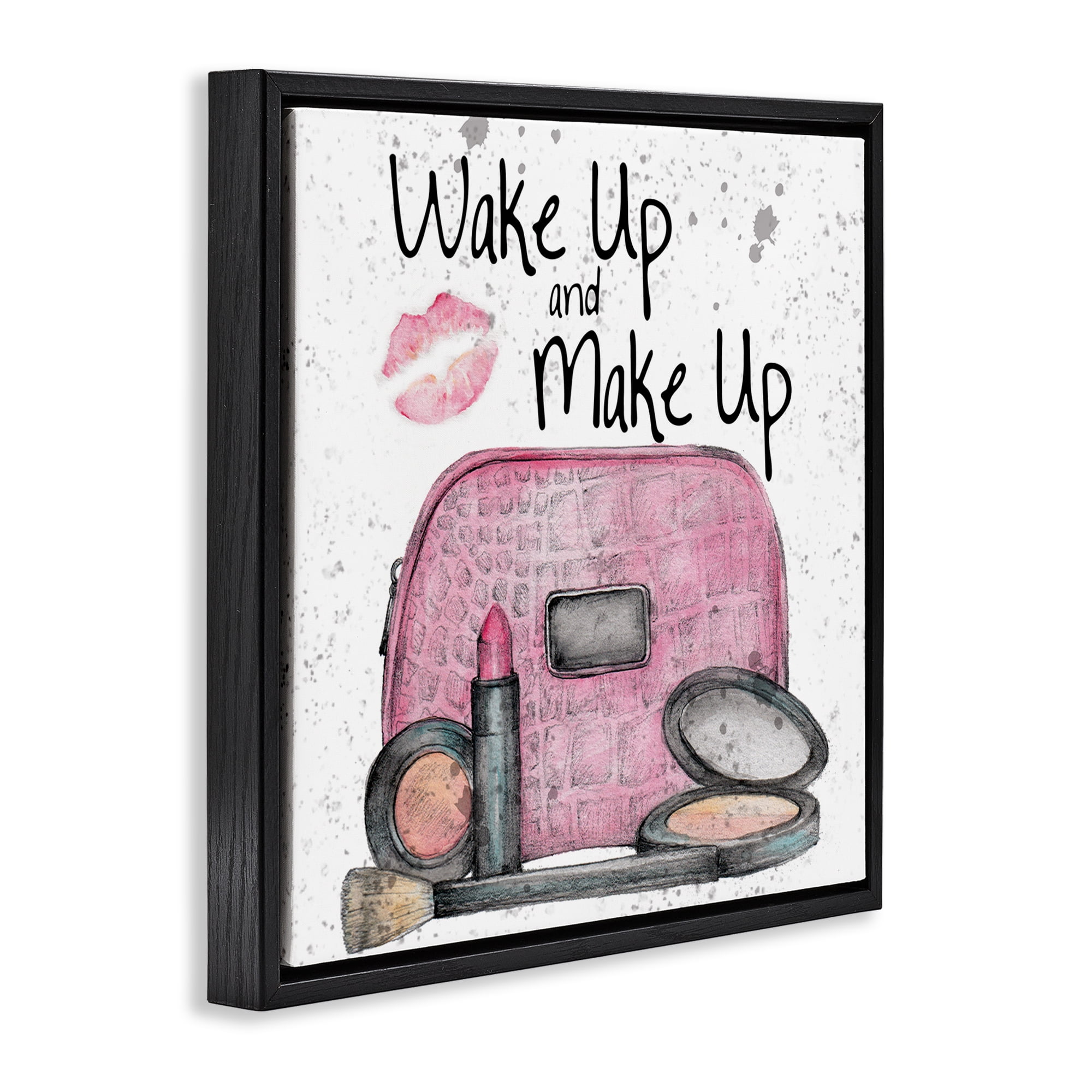 Stupell Industries Wake Up Makeup Phrase Beauty & Fashion Painting Black Floater Framed Art Print Wall Art, 18 x 18