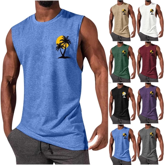 XUNKUSGA Tank Tops Men Cotton Sleeveless Mens T-Shirts Fashion Summer Graphic Tank Tops for Men Soft Skin Friendly Tee Shirts Mens for Gym Workout,#16,S