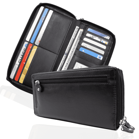 Amelia RFID Blocking Traveler 7 Compartment Checkbook Cover, Black