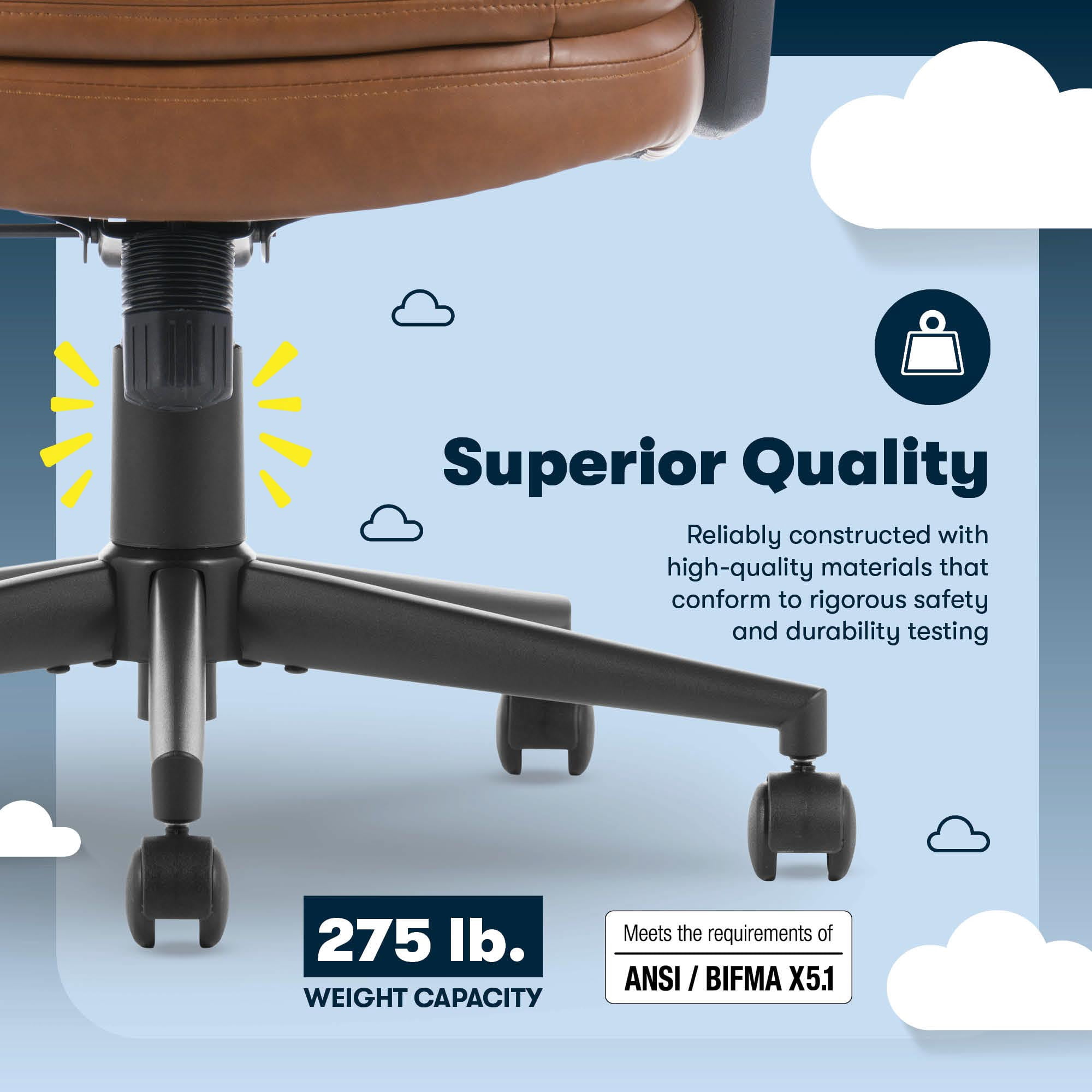 Serta Comfort Ergo Executive Office Chair, Ergonomic Mid-Back Design with Lumbar Support, Bonded Leather, Cognac