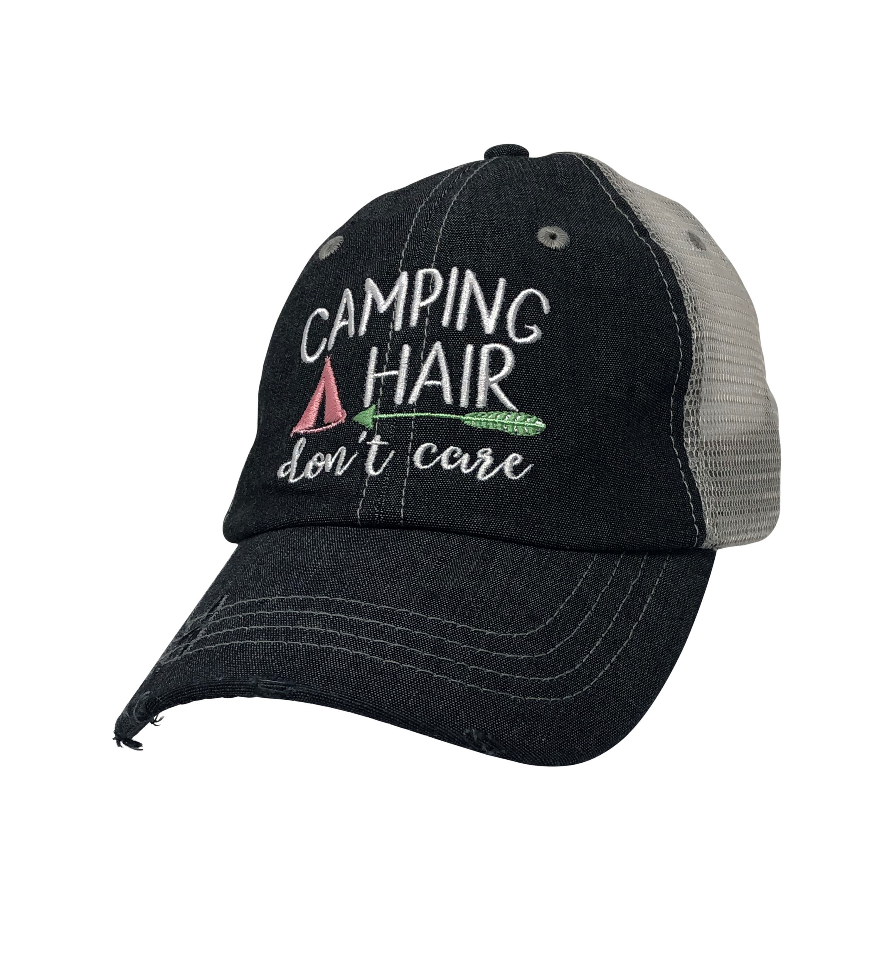 GYM Hair Don't Care Distressed Charcoal Gray Trucker Cap  