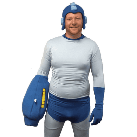 Mega Man Adult Costume Spandex Body Suit With Buster Glove & Helmet Megaman