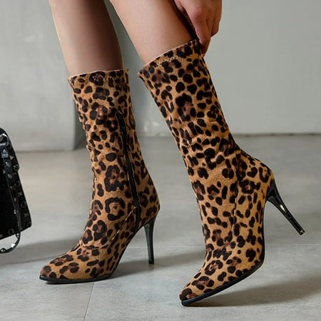 

FZM Women shoes High Stretch Fashion Female For Women Boots Leopard Knitting Boots Heels Ankle Shoes Booties Sock Boots Women s Boots