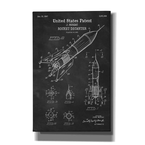 Epic Graffiti "Rocket Ship Blueprint Patent Chalkboard" Giclee Canvas Wall Art, 26"x40"