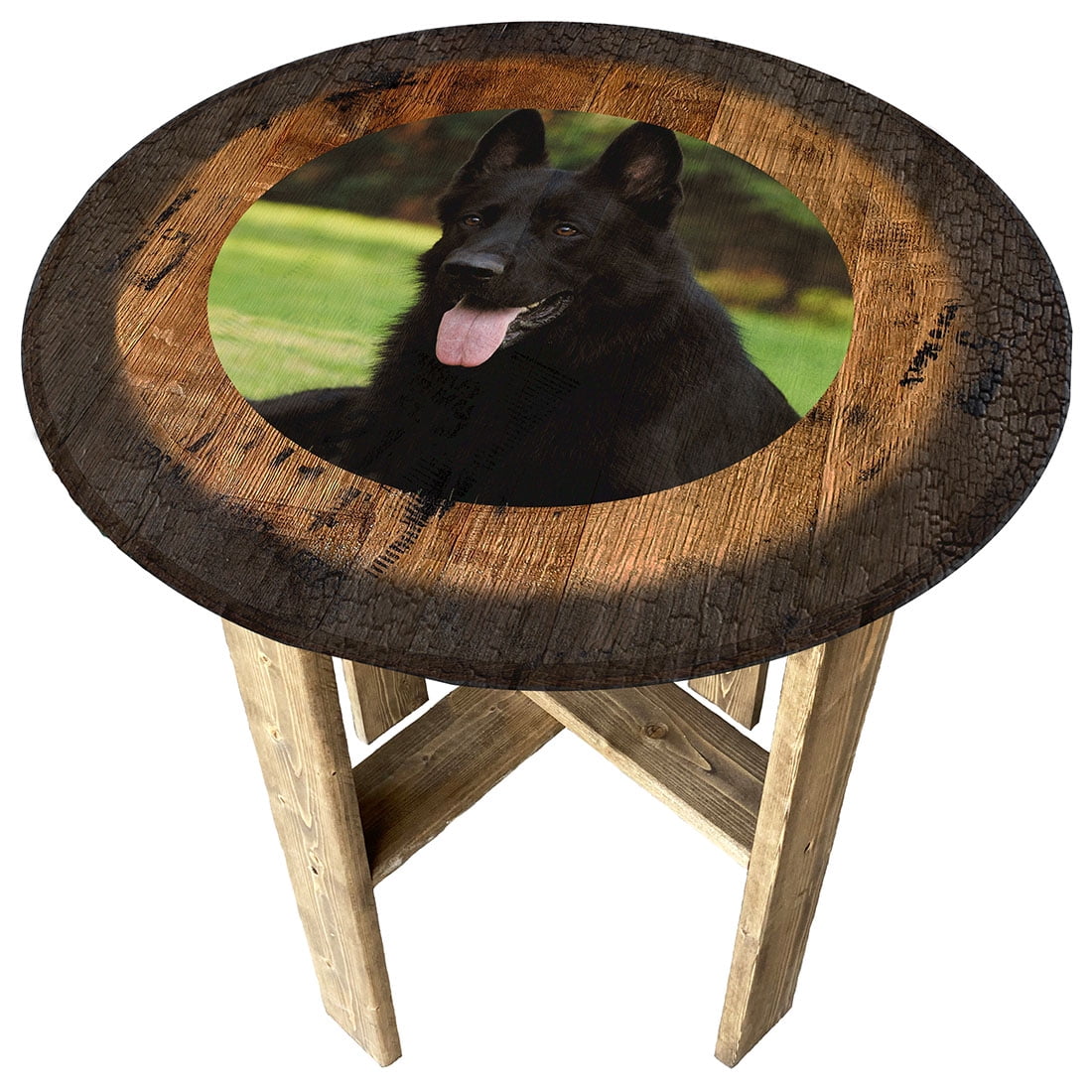 Black Dog Dog Gift Farmhouse Rustic Round Whiskey Barrel End Table
