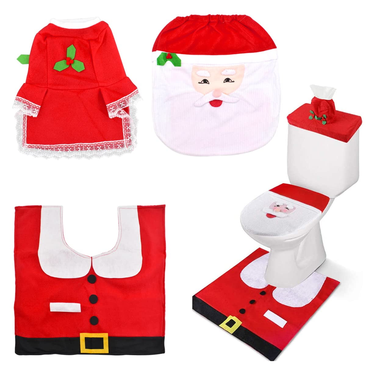 3 Pieces Santa Toilet Seat Cover Christmas Santa Theme Bathroom