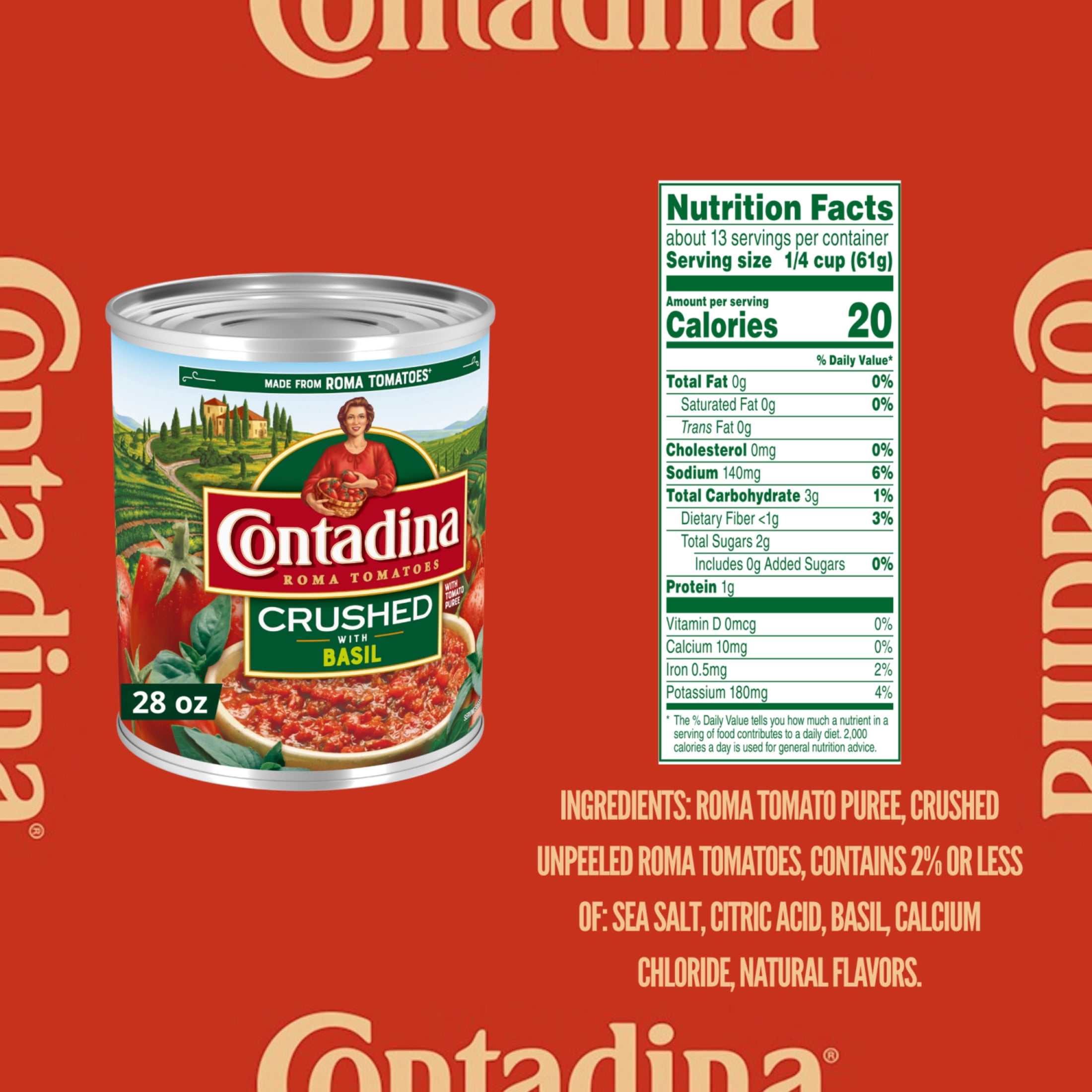 (6 pack) Contadina Crushed Tomatoes with Basil, 28 oz. Can
