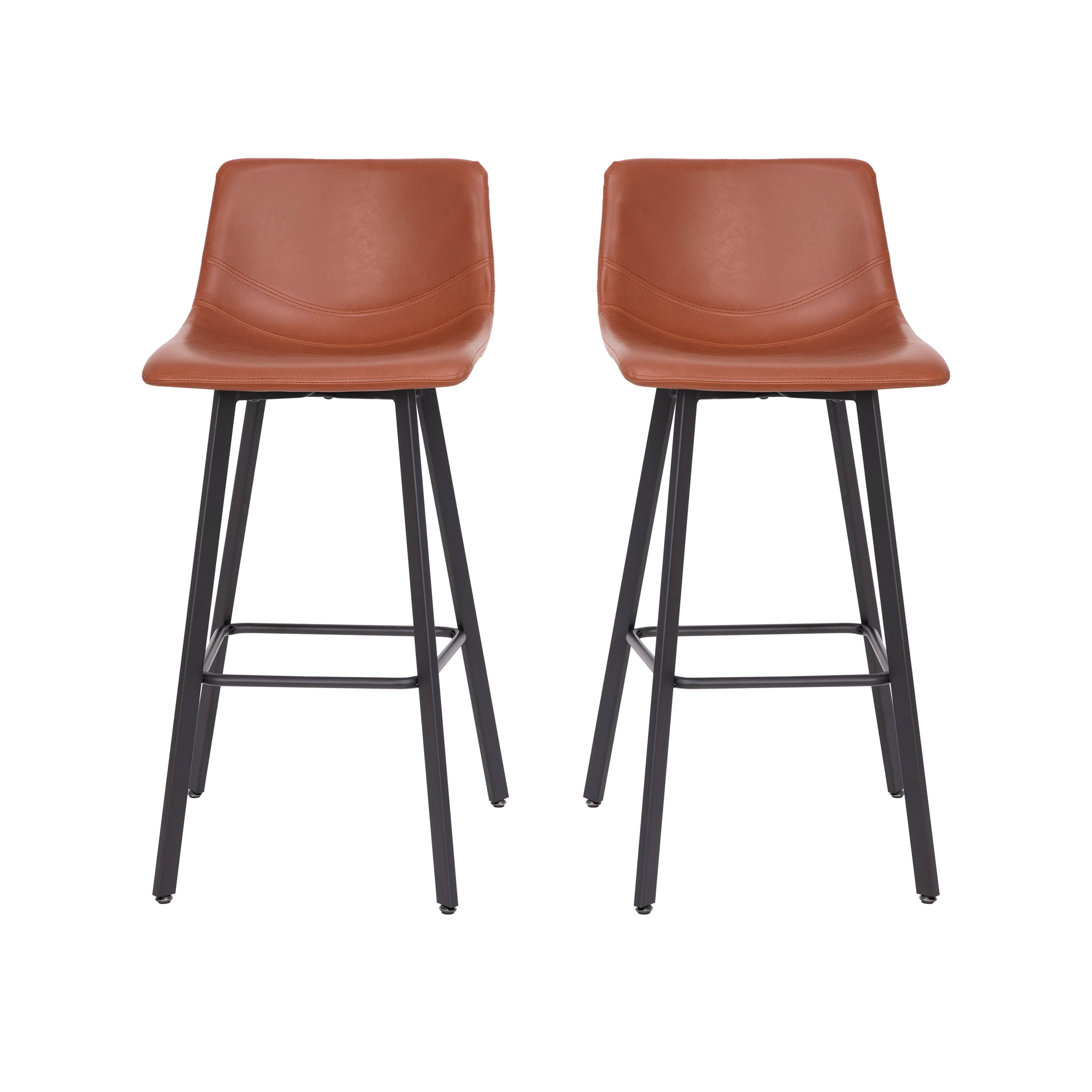 Flash Furniture Caleb 28.75"H Square Adjustable Low Back Barstool, Cognac/Black