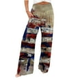 thumbnail image 2 of Brnmxoke Women Summer High Waisted Cotton Linen Palazzo Pants Patriotic American flag Print Wide Leg Long Lounge Pant Trousers with Pocket, 2 of 5