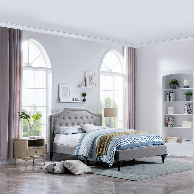 Platinum Gray Linen Bookcase Bedroom Set