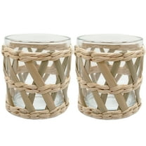 QIAOIDEA Natural Seagrass Woven Tea Light Candle Holders, Set of 2