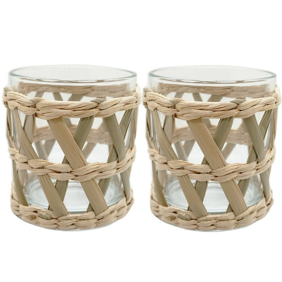 QIAOIDEA Natural Seagrass Woven Tea Light Candle Holders, Set of 2