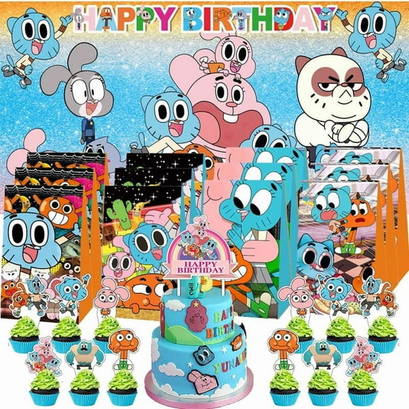The Amazing World of Gumball Treat Bags Candy Decorations Party Favor Supplies Birthday Cake Topper Backdrop Banner