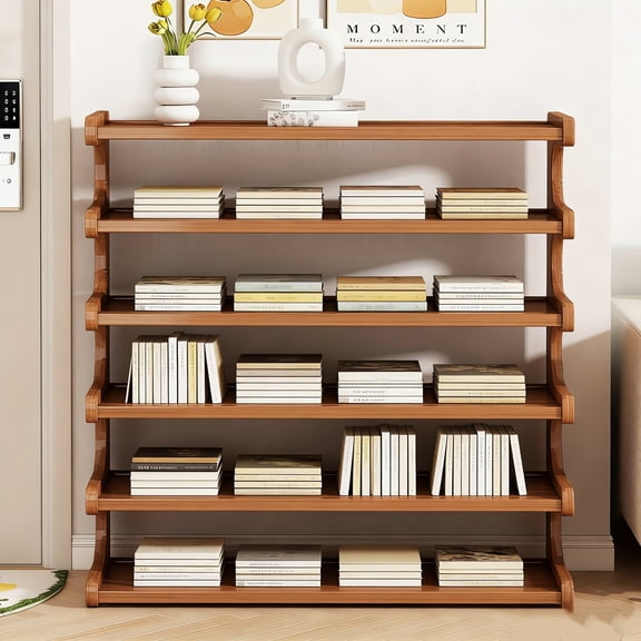 6-tier Shoe Rack, Space-saving Design, Practical Storage Shelf, Multi-layer Independent Storage Rack, Wood Grain Finish, Easy to Assemble, Self-standing Cube Shoe Storage Rack