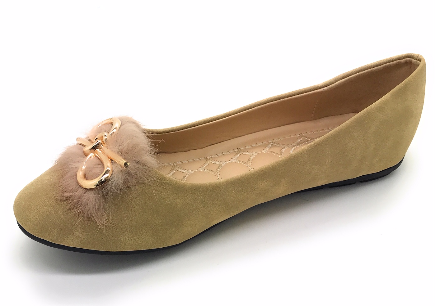 Victoria K Gold Bow Faux Fur Trim Ballerina Flats (Women)