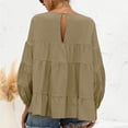 thumbnail image 4 of Top de manga larga para mujer Otoño Cuello redondo Mangas acampanadas Manga larga Suelta Casual Color puro Top ArmyGreen M, 4 of 6