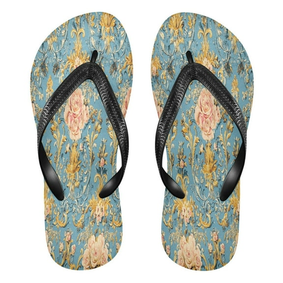 YAZAOOSummer Flip Flops Creatively Timeless Beauty: Floral Damask Simple Beach Sandals