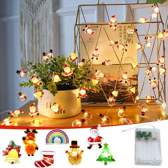 Bouanq Christmas Lights,Santa Reindeer Snow Socks Bell Painted Christmas String Lights, 9.8 FT 30 LED Battery Operated Christmas Lights for Indoor, Bedroom, Outdoor, Christmas Tree Decorations