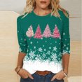 thumbnail image 1 of Puntoco Blusa de manga 3/4 con cuello redondo y estampado navideño para mujer, 1 of 5