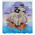 thumbnail image 3 of Ambesonne Octopus Shower Curtain, Tentacles and Pirate Ship, 69"Wx84"L, Lilac and Multicolor, 3 of 3