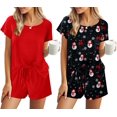 thumbnail image 1 of Ensemble de Pyjama 2 Pcs pour Femmes Manches Courtes Vêtements de Nuit Doux Col Rond Ensemble de Shorts Imprimés avec Poches P-TTG, 1 of 5