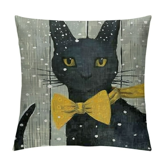 PHYHOO Pillow Covers Rustic Grey Wood Grain Background with Black Cat Decorative Throw Pillow Cover Quote Saying Pillow Case Cushion Cover  Linen Outdoor Pillowslips (Meow) White