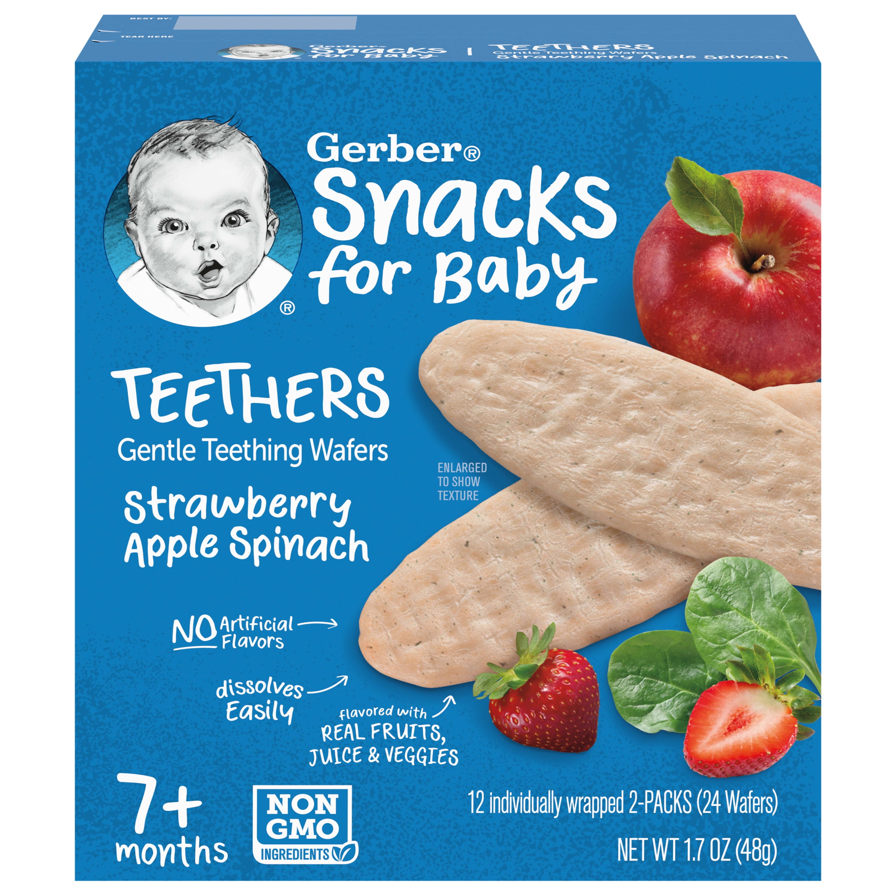 Gerber Snacks for Baby Teethers, Strawberry Apple Spinach, 1.7 oz Box (72 Pack)