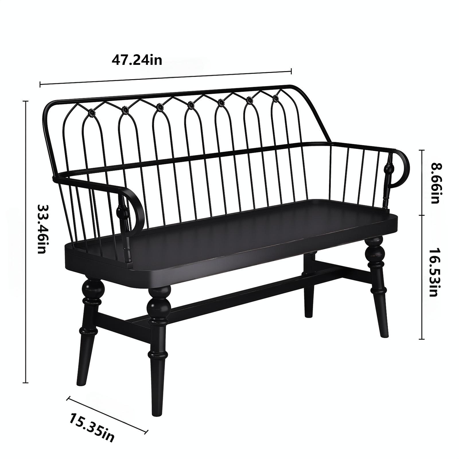HLR Entryway Bench, Farmhouse Wood with Spindle Back, Black photo 2