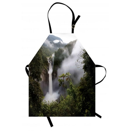 - Rainforest Apron San Rafael Falls Ecuador Misty Natural Waterfall in Lush Jungle Landmark Scene, Unisex Kitchen Bib Apron with Adjustable Neck for Cooking Baking Gardening, Green Grey, by Ambesonne