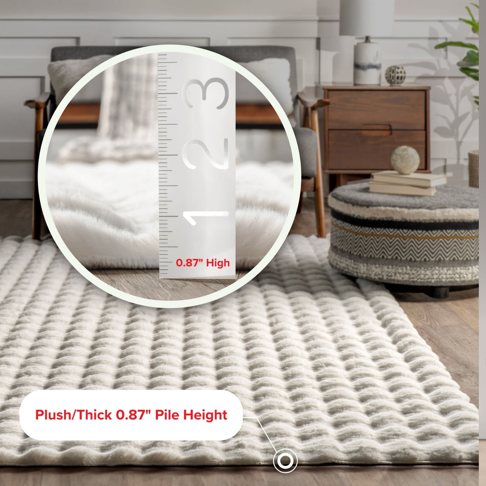 nuLOOM Jeni SuperiorWash Solid Faux Rabbit Machine Washable Area Rug, 3' 9" x 6', Jeni Off-white