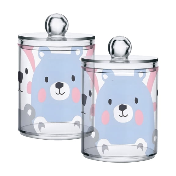 Cartoon Bears in Different Colors Translucent Plastic Cans Storage Canisters with Lid Set of 2