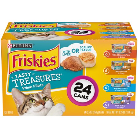 UPC: 0050000294510 | (24 Pack) Friskies Gravy Wet Cat Food Variety Pack Tasty Treasures Prime Filets 5.5 oz. Cans