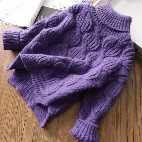 ATOGUTA Toddler Sweaters Boys Girls Long Sleeve Crew Neck Knit Pullover Jumper Top Purple, Size 12M-10