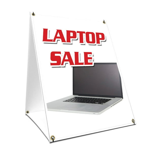 A-frame Sidewalk Laptop Sale Sign With Graphics On Each Side | 24" X 36" Print Size