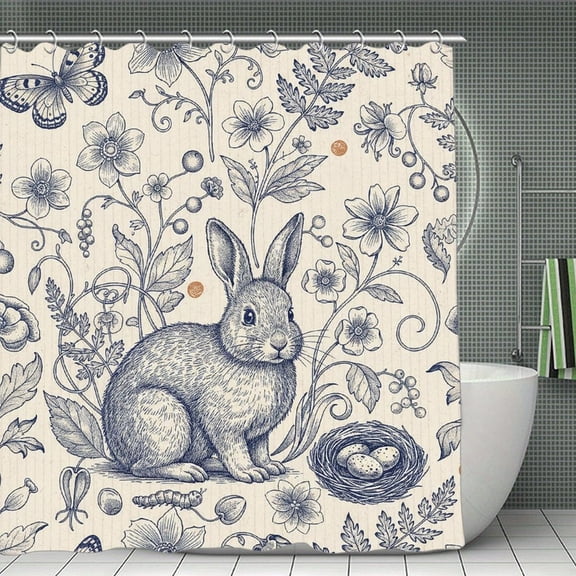 Floral Leaf Butterfly Botanical Plants Print Shower Curtain,Modern Fabric Waterproof Shower Curtain Set with Hooks 70.8×70.8Inch (180×180cm)