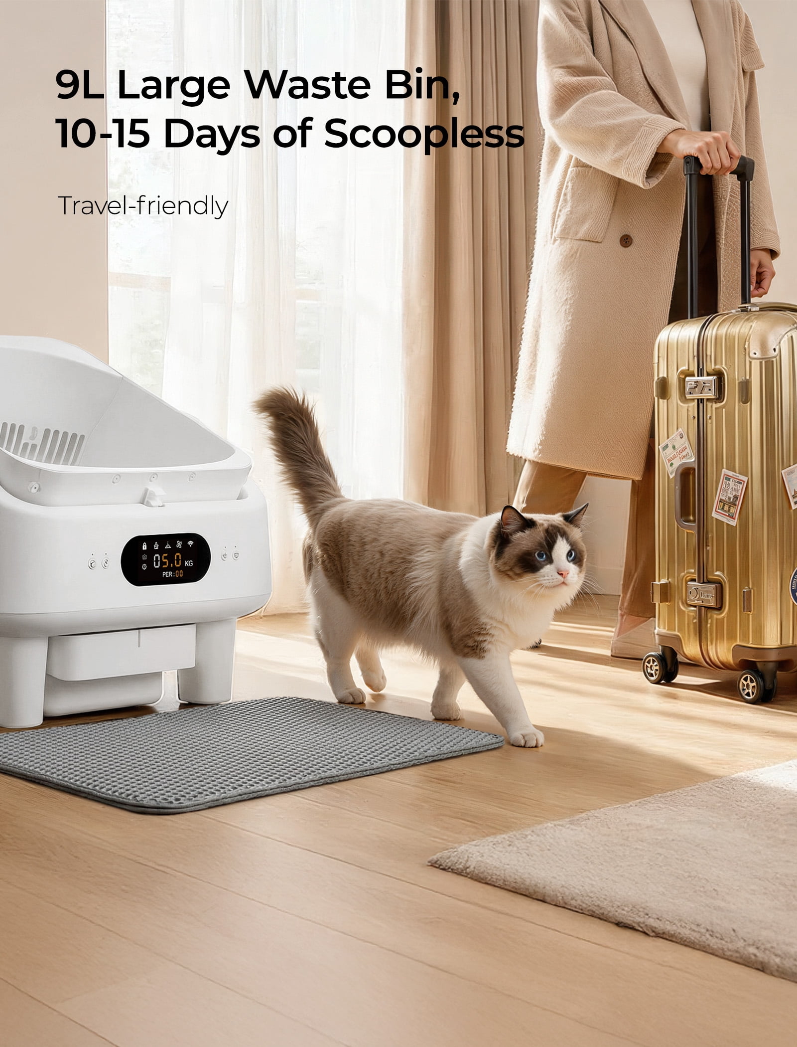 Self Cleaning Cat Litter Box, Cypcat Smart Automatic Litter Box Anti-Pinch, 10 Safety Sensors, 72L Large Cat Litter Boxs for Multiple Cats, 5G & 2.4G WiFi, 6" LED Display, Odor Control Robot, White