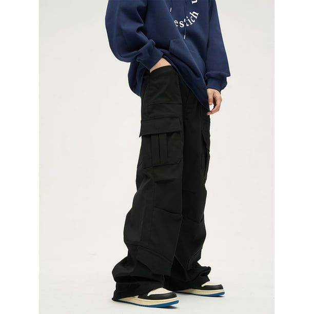 Pantalones cargo para mujer, moda japonesa, holgados, largos, con bolsillos, lisos, para tiempo libre, ropa de calle, combinables, cintura alta, primavera 2023